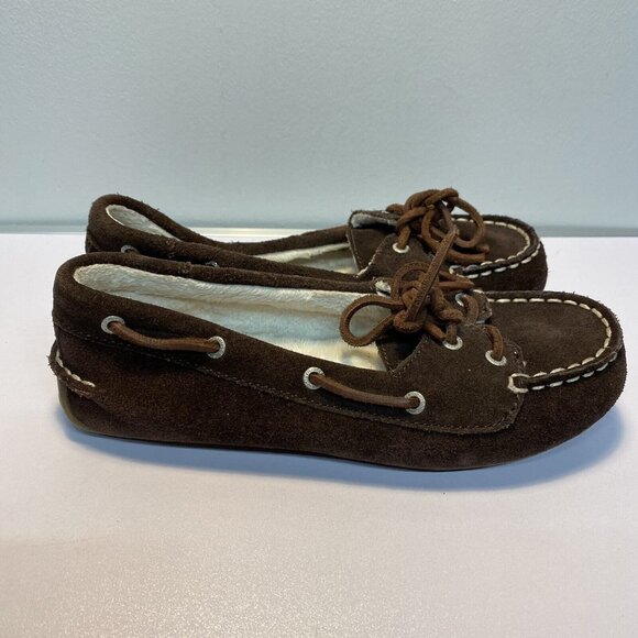 Sperry Top-Sider Shoresider Girls Brown Suede 3-Eye Boat Dock Shoes Sz 3 - Picture 2 of 8